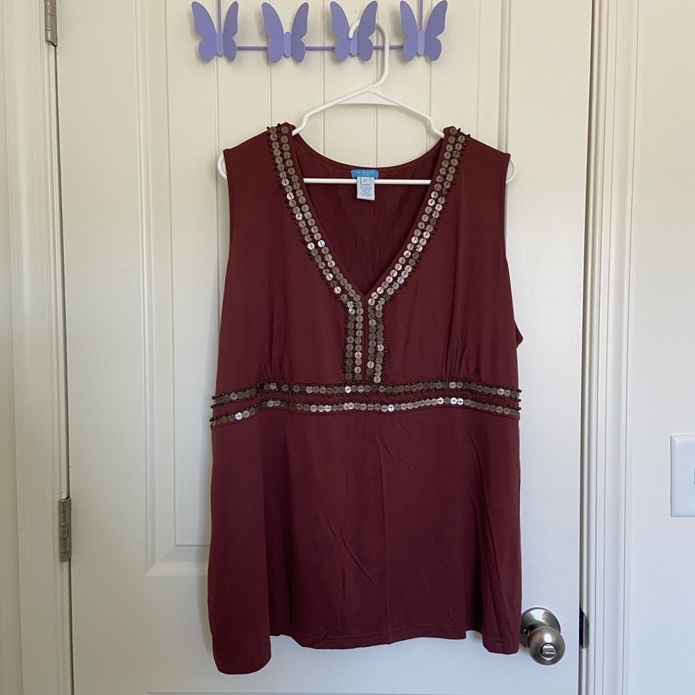Vintage U-Knit women’s sleeveless jeweled blouse — size 2X